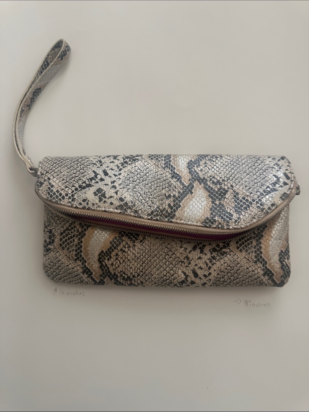 Susan Faris faux snake  Wristlet Clutch - Neutral Python Pattern
